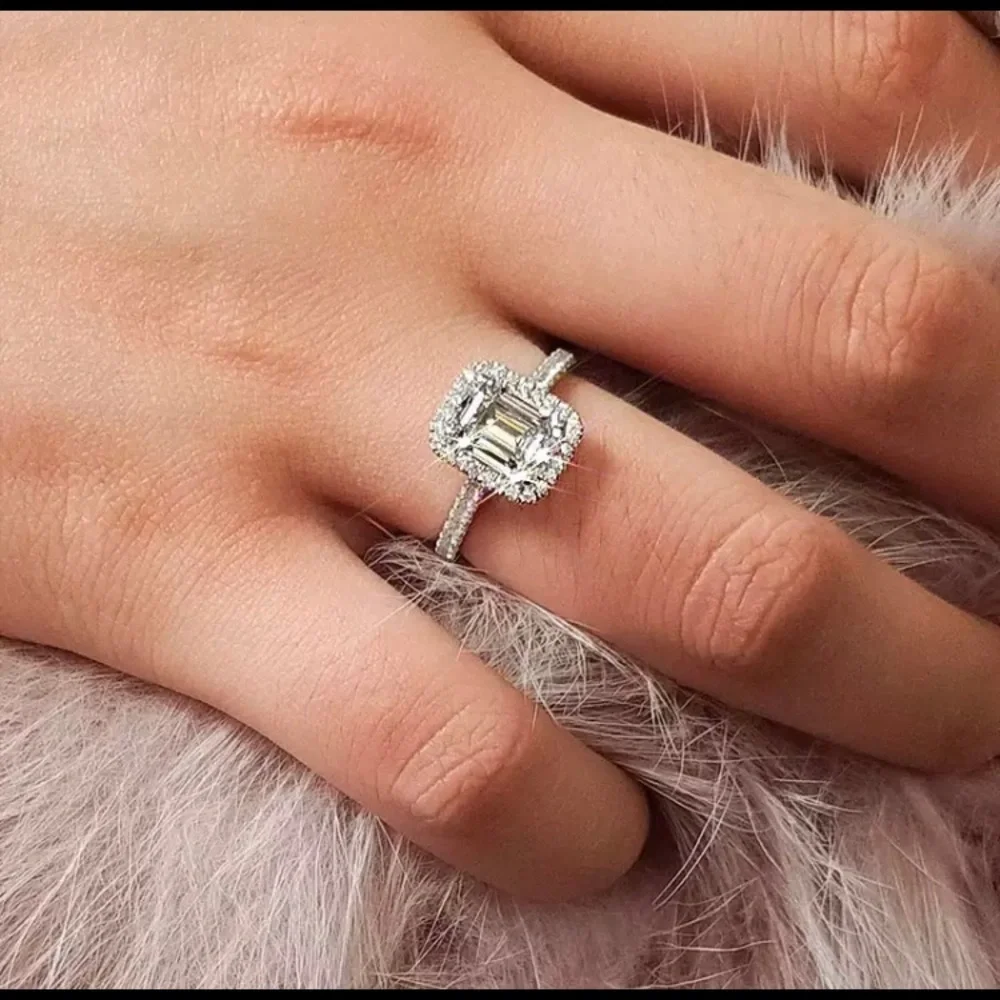 Engagement Style Emerald Cut Silver Ring